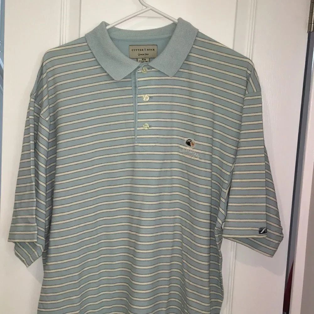Brandon Dunes Oregon Cutter Buck Coral Blue White Stripe mens Golf polo shirt M